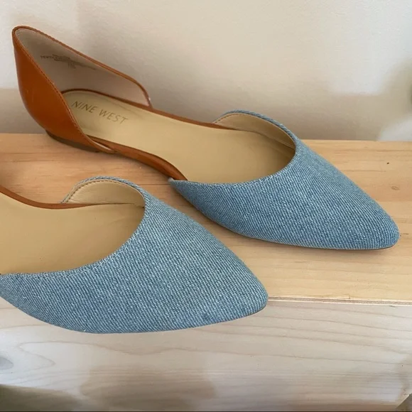 NWT 7 pointed toe slip on brown and denim D’orsay flat Nine West - Picture 7 of 12